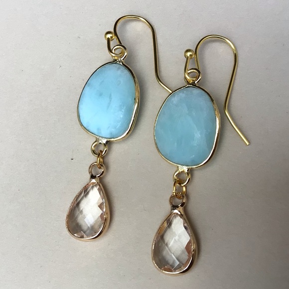 New Sundance charm blue Larimar clear quartz gold plated Earrings - Picture 6 of 7